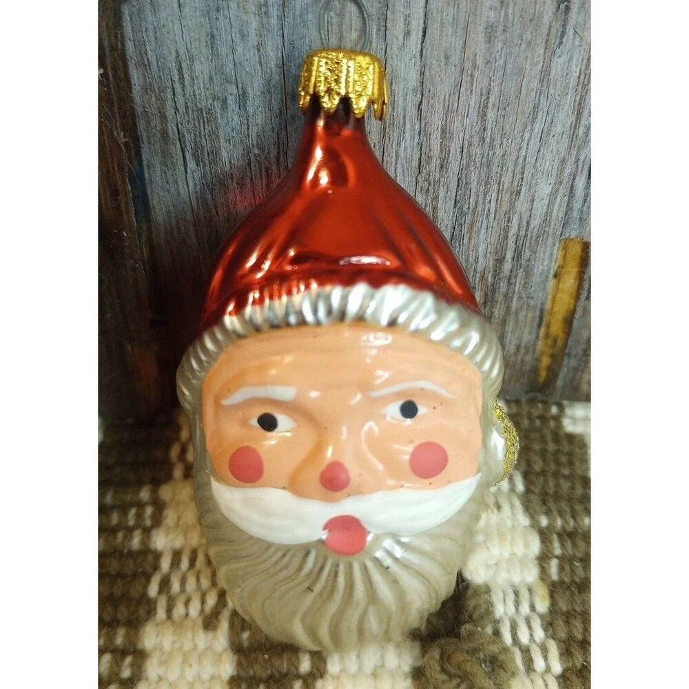 Vintage Blown Glass Santa Face Christmas Ornament Holiday Decor Columbia